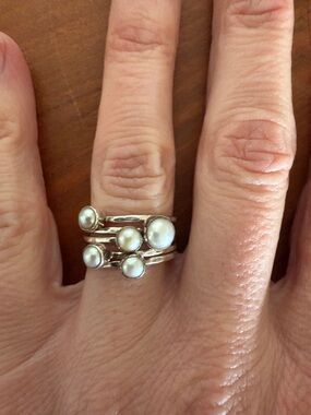 Sterling Silver Multi-Pearl Stack Ring - White Pearls